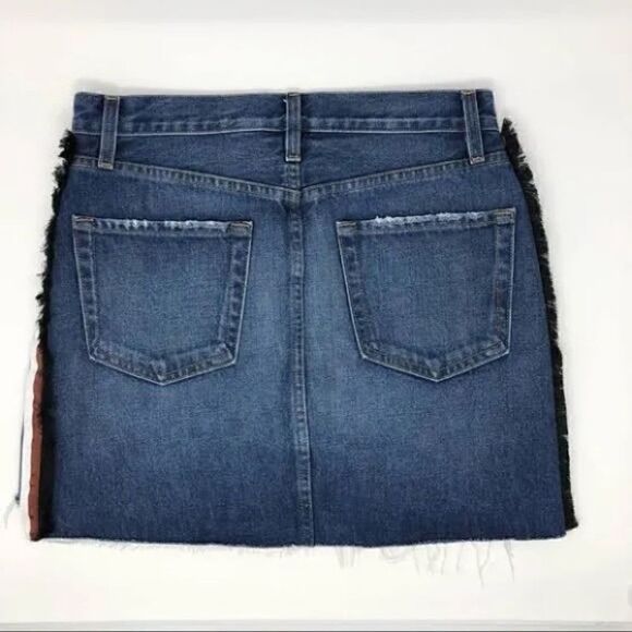 Frame Denim Mini Skirt with Raw Staggered Hem and Side Stripe/Fringe. Size 25. - Picture 2 of 8
